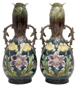 (2) FRENCH ART NOUVEAU FAIENCE GLAZED VASES