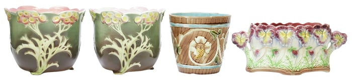 (4) FRENCH ART NOUVEAU FAIENCE PLANTERS / JARDINIERES