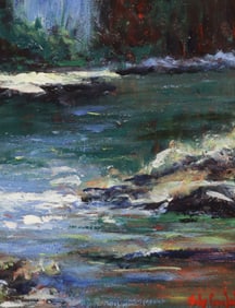 JUDY COPELAND (B.1943) ACRYLIC PAINTING, 'SNOW MELT'