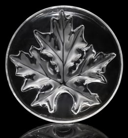 FRENCH LALIQUE ART CRYSTAL 'MONTREAL' OAK LEAF DISH