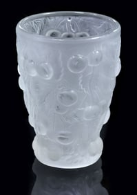 FROSTED ART GLASS RELIEF-MOLDED CHERRIES VASE