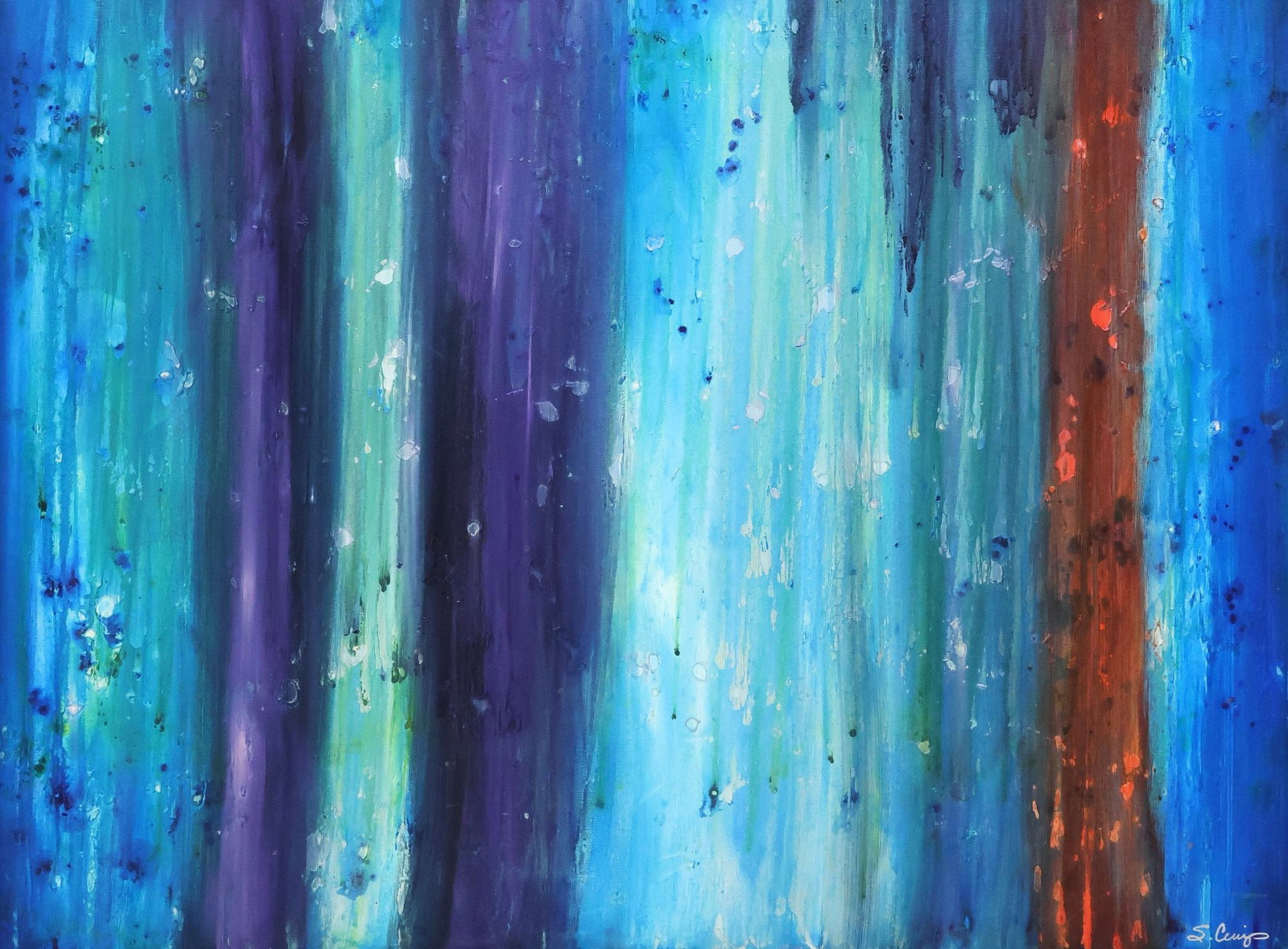 SIGNED ABSTRACT PAINTING, 'PURE BEAUTY' 36" X 48": Framed oil on canvas painting, "Pure Beauty," signed lower right S. Cruz?, signed, titled and dated 2012 verso, sight: approx 36"h, 48"w, overall: 37.5"h, 49.5"w, 6.75lbs