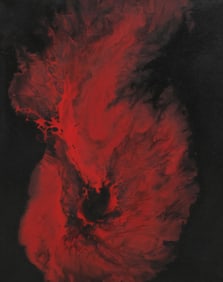 SIGNED ABSTRACT ACRYLIC PAINTING, RED & BLACK PAINT SPLATTER