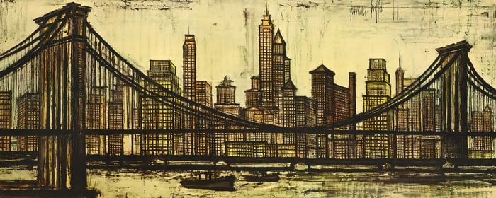 BERNARD BUFFET (1928-1999) LITHOGRAPH PRINT, 'BROOKLYN BRIDGE'