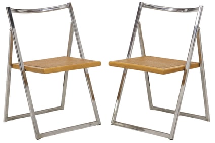ARRBEN (ATTRIB.) MODERN CANE & CHROMED STEEL FOLDING CHAIRS