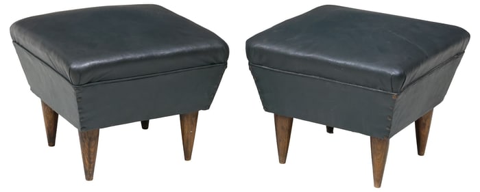 (2) ITALIAN MID-CENTURY MODERN GREEN UPHOLSTERED STOOLS