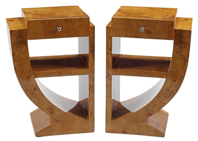 (2) ART DECO STYLE SCULPTURAL 1-DRAWER NIGHTSTANDS