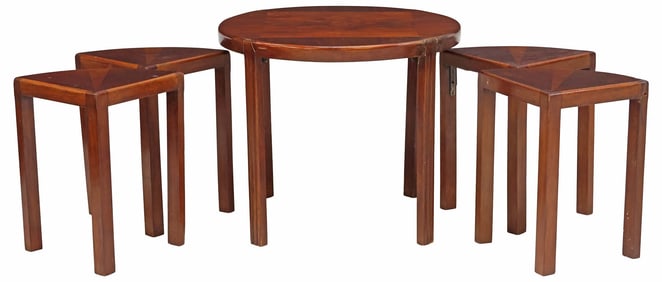 (5) FRENCH ART DECO PARQUET-TOP MAHOGANY NESTING TABLES