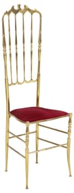 ITALIAN CHIAVARI STYLE UPHOLSTERED BRASS CHAIR