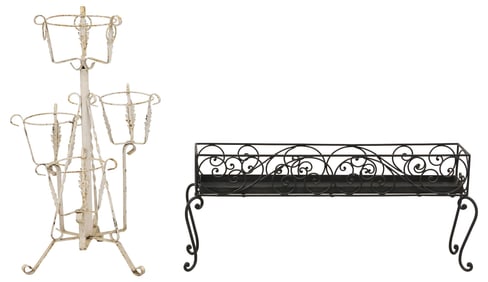 (2) ITALIAN SCROLLING WROUGHT IRON GARDEN PLANTERS