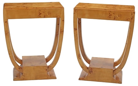 (2) ART DECO STYLE SCULPTURAL 2-DRAWER  NIGHTSTANDS