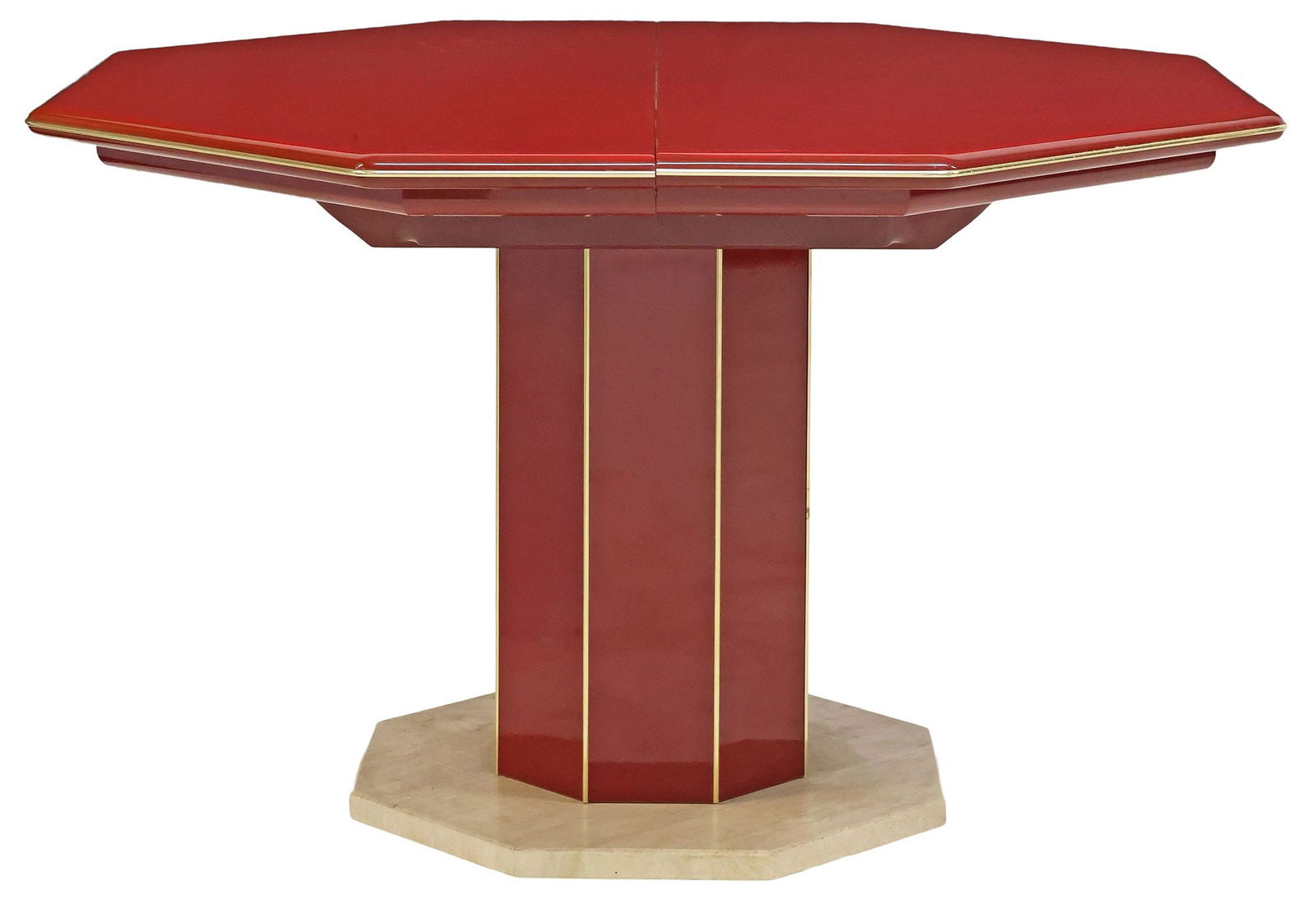 ERIC MAVILLE (ATTRIB.) MODERN RED LACQUER & BRASS PEDESTAL TABLE (1 of 4)
