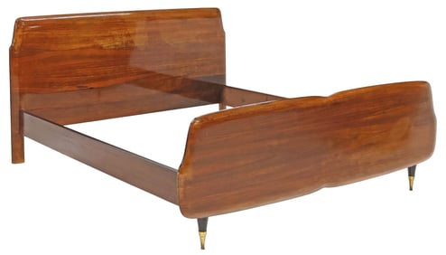 ITALIAN MID-CENTURY MODERN PARCEL-EBONIZED WALNUT BED