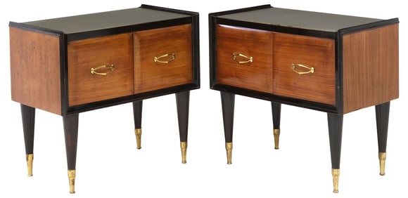 (2) ITALIAN MID-CENTURY MODERN GLASS-TOP NIGHTSTANDS