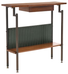 ITALIAN MID-CENTURY MODERN TEAK & IRON CONSOLE TABLE