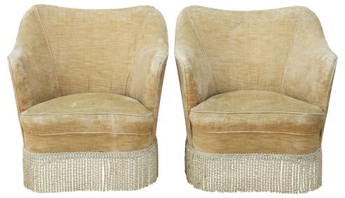 (2) MANNER OF GIO PONTI ITALIAN ART DECO UPHOLSTERED CLUB CHAIRS