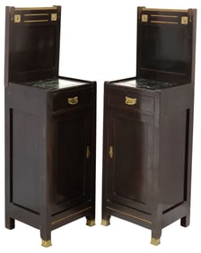 (2) ITALIAN STILE LIBERTY / ART NOUVEAU  MARBLE-TOP BEDSIDE CABINETS