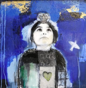 DOMINIQUE FORTIN (B.1974) MIXED MEDIA COLLAGE, 'CHERCHEUR D'ETOILES II'