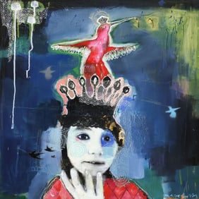 DOMINIQUE FORTIN (B.1974) MIXED MEDIA COLLAGE, 'CHERCHEUR D'ETOILES I'