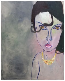 BURT YOUNG (1940-2023) ACRYLIC PAINTING, 'LADY & NECKLACE' 60" X 48"