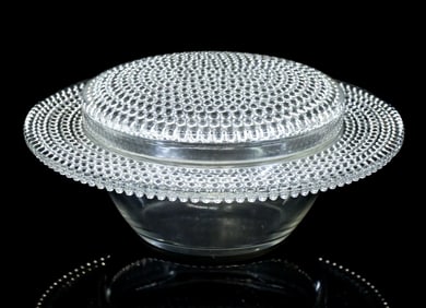FRENCH R. LALIQUE 'NIPPON' ART GLASS LIDDED BOWL