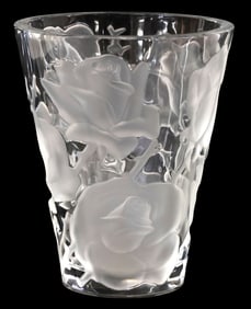 FRENCH LALIQUE FROSTED ART CRYSTAL 'ISPAHAN' ROSE VASE