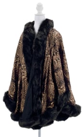 LADIES FUR SALON AT SAKS FIFTH AVENUE DYED FOX TRIMMED REVERSIBLE CAPE WITH TAGS