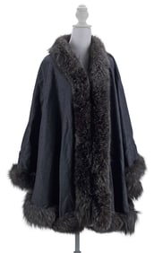 LADIES FUR SALON AT SAKS FIFTH AVENUE DYED FOX TRIMMED REVERSIBLE CAPE WITH TAGS
