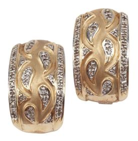 (PR) ESTATE TWO-TONE 14KT GOLD & DIAMOND HALF-HOOP EARRINGS