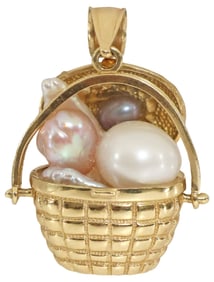 ESTATE 14KT YELLOW GOLD & MULTICOLOR BAROQUE PEARL CHARM / PENDANT