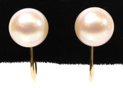 ESTATE MIKIMOTO 14KT YELLOW GOLD & FRESHWATER CULTURED PEARL EARRINGS