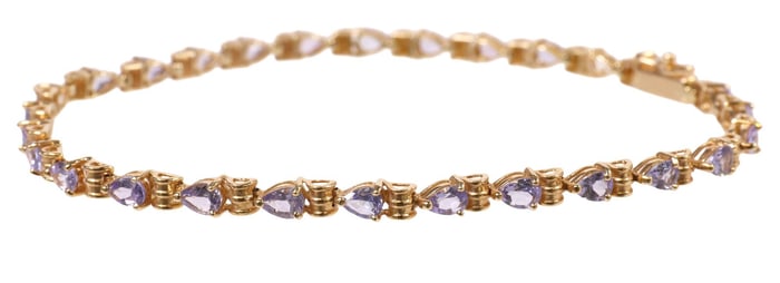 ESTATE 14KT YELLOW GOLD & 4.40CTTW TANZANITE LINE BRACELET, LACKING A STONE