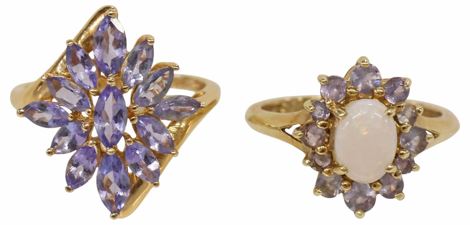 (2) ESTATE 14KT YELLOW GOLD, TANZANITE & WHITE PRECIOUS OPAL CABOCHON RINGS (1 of 8)