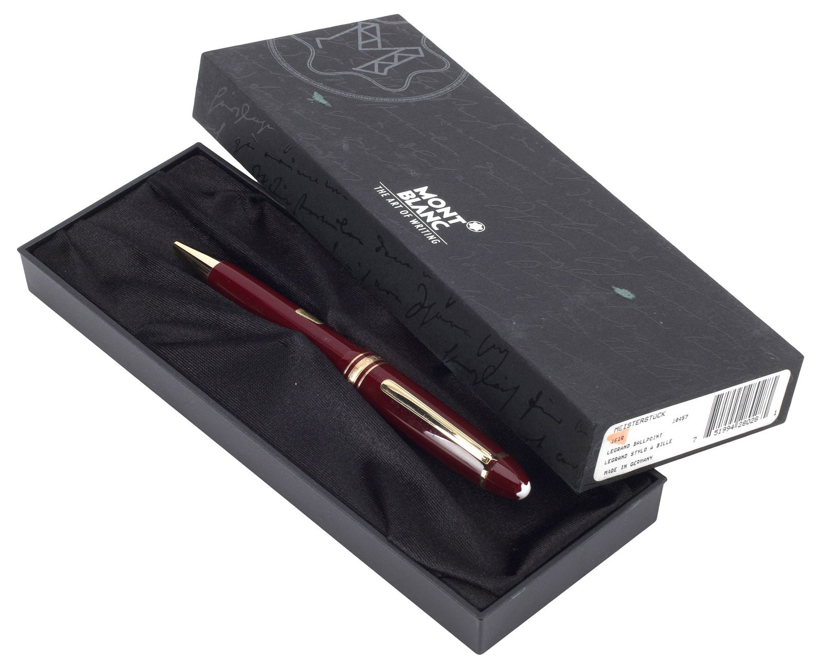 MONTBLANC MEISTERSTUCK 161R BALLPOINT PEN: Montblanc Meisterstuck 161R ballpoint pen, red resin with gold-coated details, surmounted by the white star emblem, in branded box, box: approx 1.25"h, 8"l, 2"w, 179 grams (inclusive of all materials)