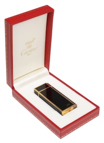MUST DE CARTIER BLACK LACQUER & GOLD-TONE METAL LIGHTER
