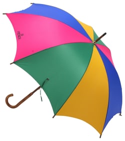 VINTAGE FENDI BY POLETTI TRI-COLOR & WOOD CANE UMBRELLA