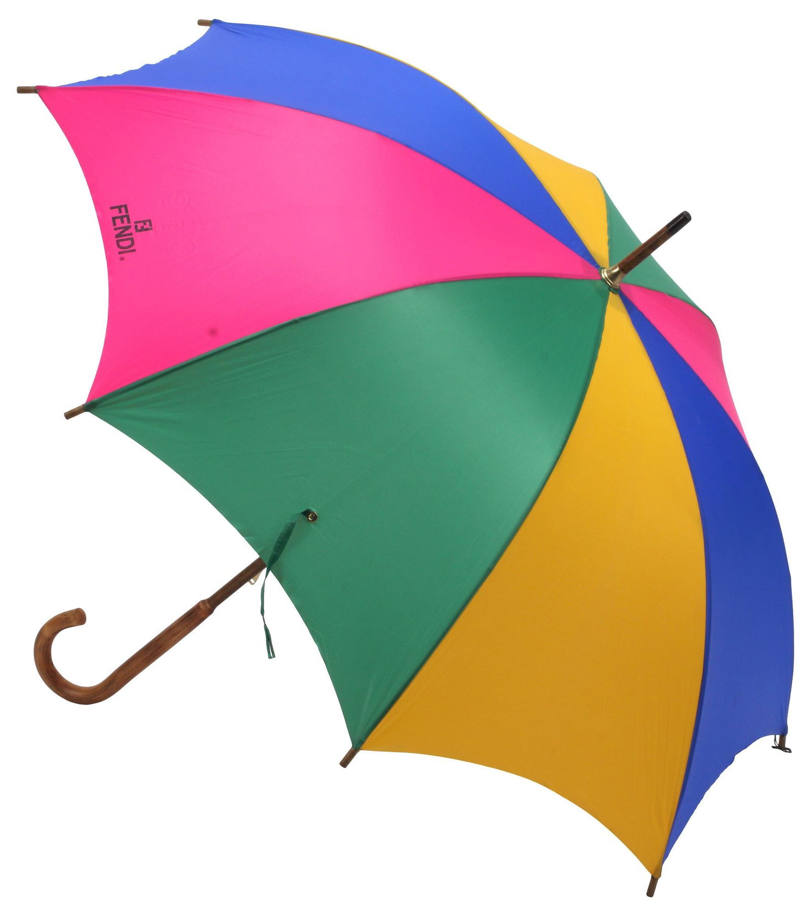 VINTAGE FENDI BY POLETTI TRI-COLOR & WOOD CANE UMBRELLA (1 of 4)