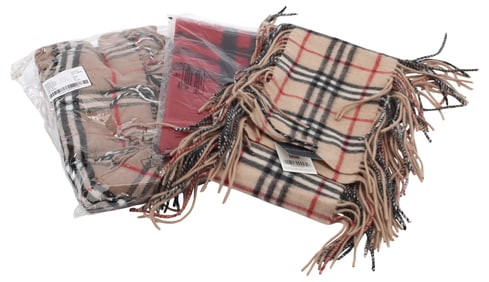 (3) BURBERRY WOOL & CASHMERE CHECK PLAID SCARVES & SHAWL