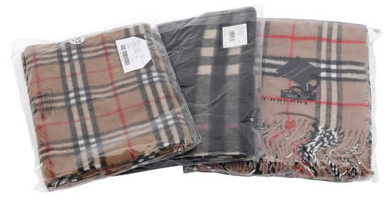 (3) BURBERRY WOOL & CASHMERE CHECK PLAID SCARVES & SHAWL