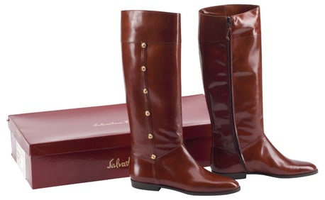 (PR) LADIES DESIGNER SALVATORE FERRAGAMO 'GHEPARDO' LEATHER BOOTS
