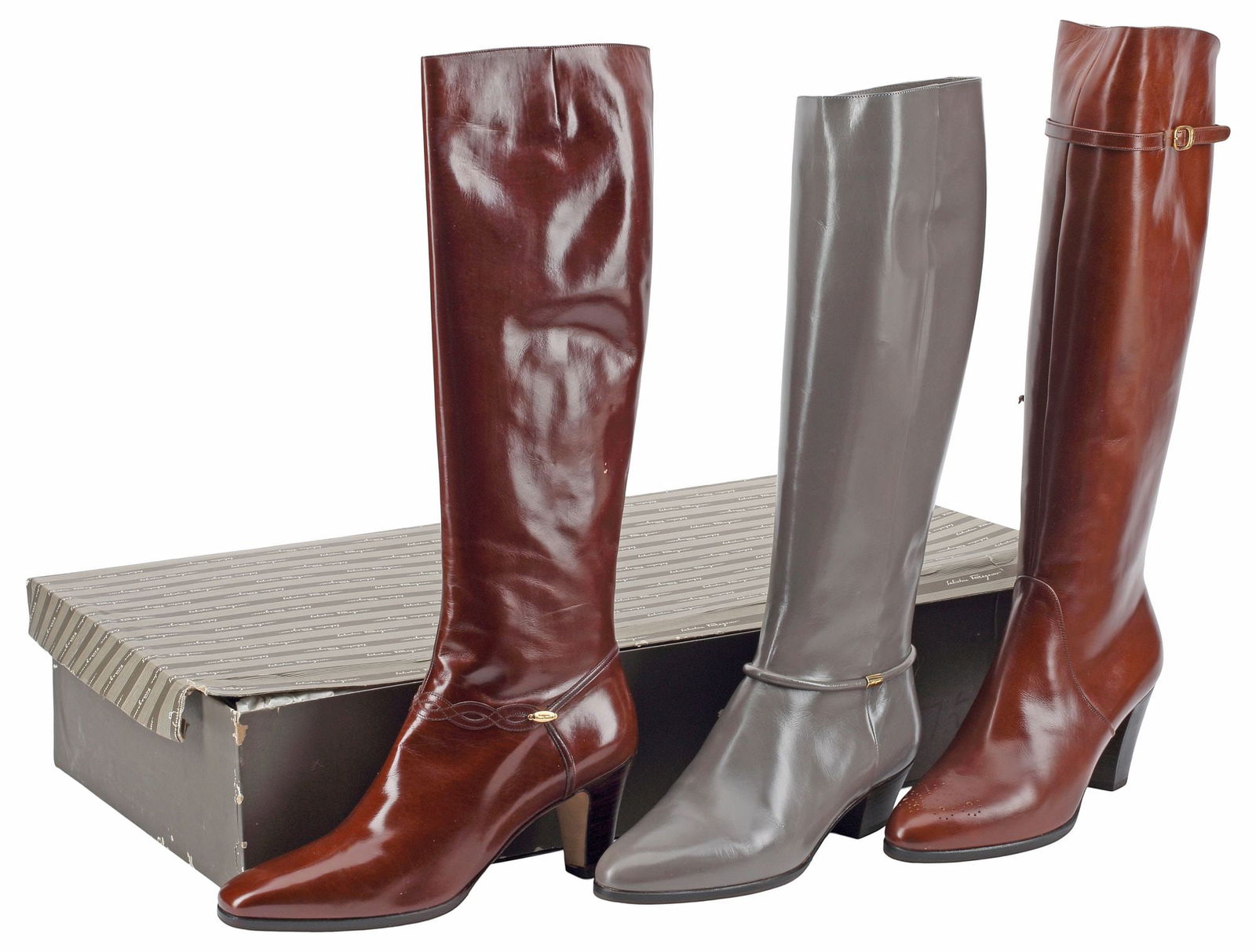 (3PR) LADIES DESIGNER SALVATORE FERRAGAMO LEATHER BOOTS (1 of 6)