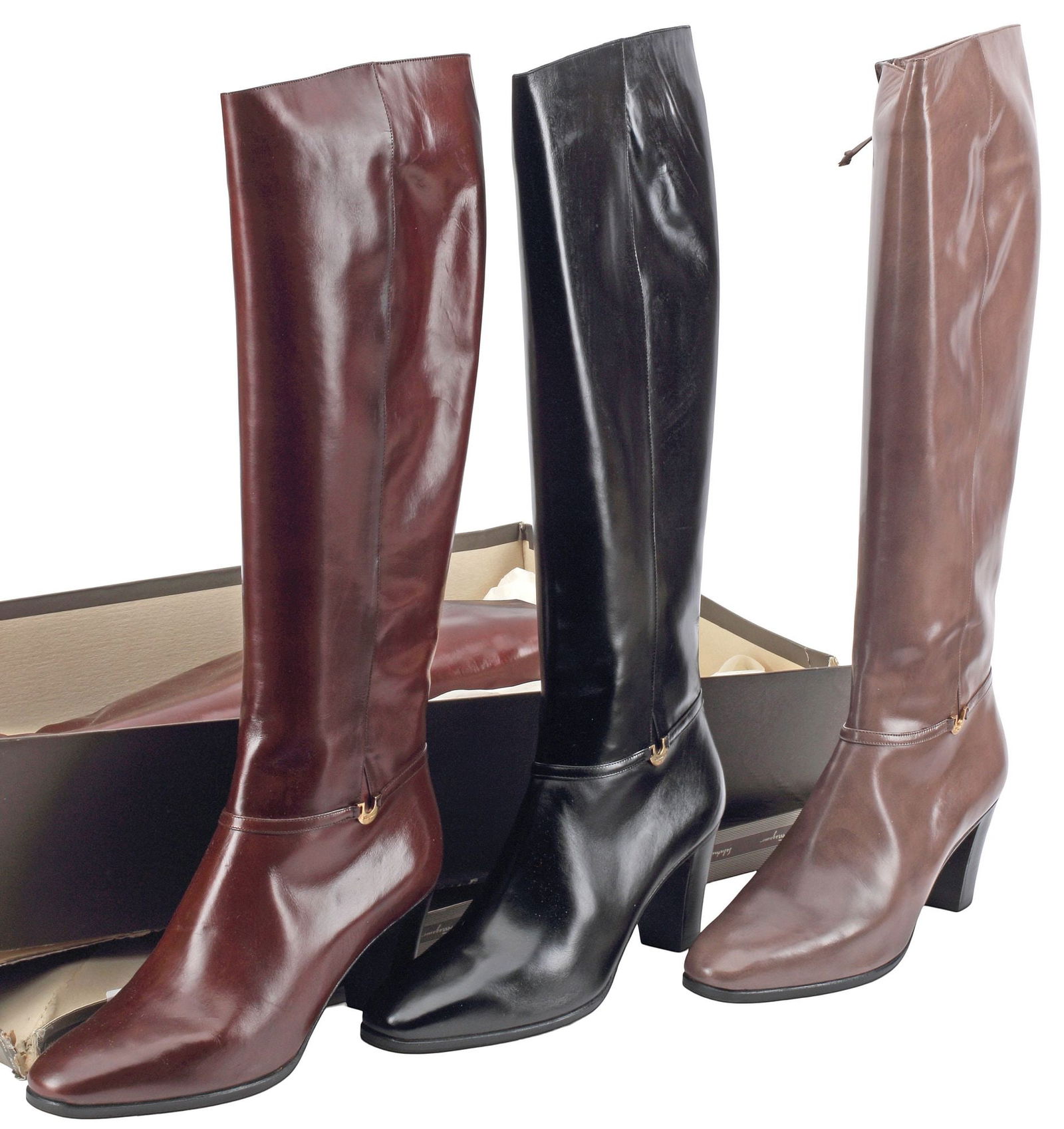 (3PR) LADIES DESIGNER SALVATORE FERRAGAMO 'FARISIA' LEATHER BOOTS (1 of 6)