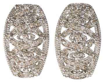 ESTATE 14KT WHITE GOLD & DIAMOND OPENWOROK LATTICE EARRINGS