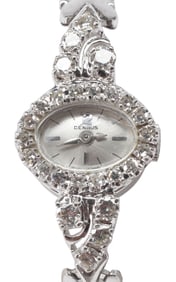 ESTATE BENRUS 14KT WHITE GOLD & DIAMOND WATCH