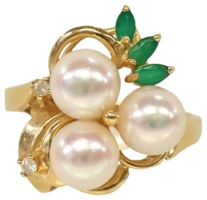 ESTATE 14KT YELLOW GOLD, EMERALD & DIAMOND RING