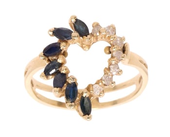ESTATE 14KT GOLD, DIAMOND & SAPPHIRE CONVERTIBLE PENDANT RING