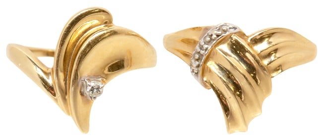 (2) ESTATE 14KT YELLOW GOLD RINGS, (1) DIAMOND SET