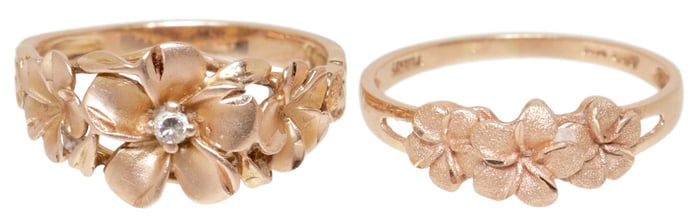 (2) ESTATE 14K ROSE GOLD FLORAL RINGS