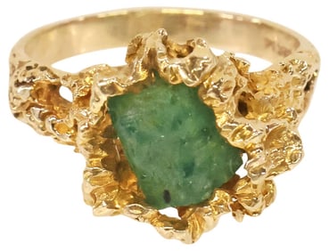 ESTATE 14KT YELLOW GOLD & ROUGH-CUT EMERALD RING