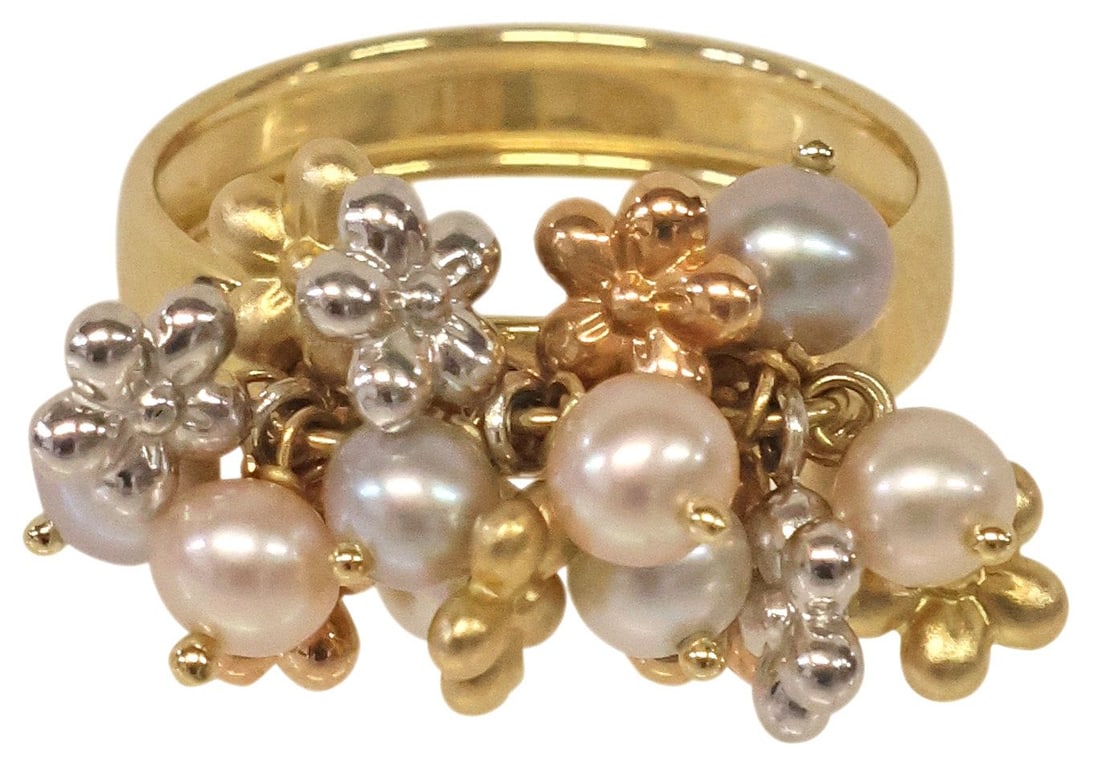 ESTATE ITALIAN MILOR 14KT YELLOW GOLD & PEARL ARTICULATED RING (1 of 5)